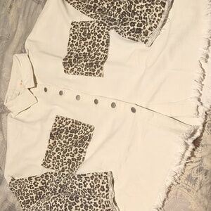 Shop taby denim leopard jacket women's L